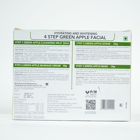 Sara Green Apple Facial Kit | All in 1 ( Cleansing + Scrub + Cream + Mask ) | Suitable For All Skin Type | 4x50g